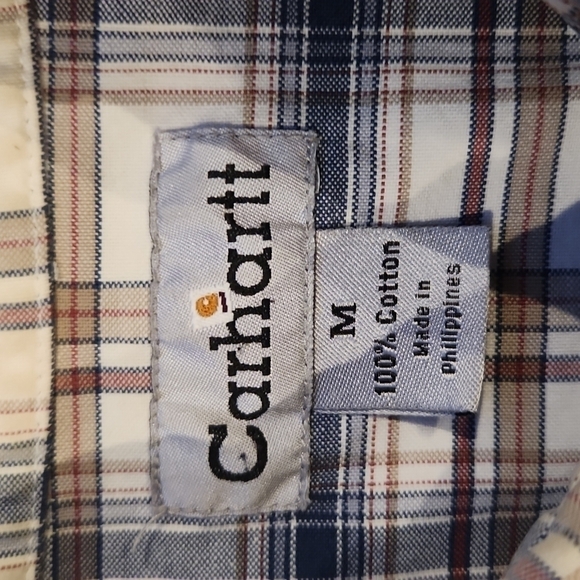 CARHARTT Tan & Blue Plaid Button-Up Work Shirt - Picture 6 of 9